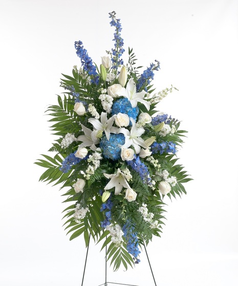 Blue & White Easel Spray | Phoenix (AZ) Sympathy Flowers Delivered ...