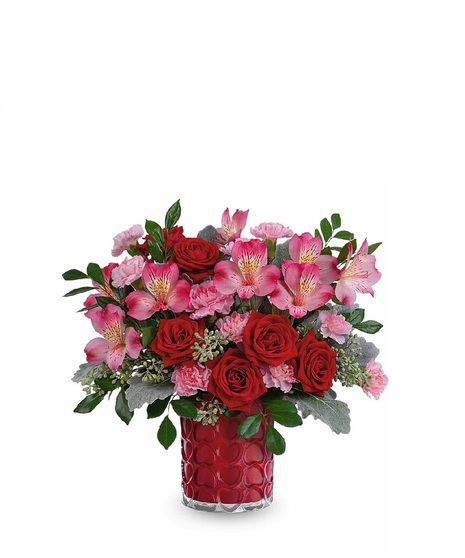 pink and red scarlet floral arrangement