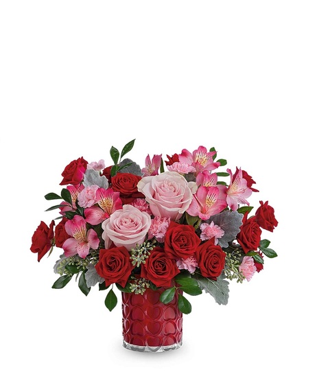 pink and red scarlet floral arrangement