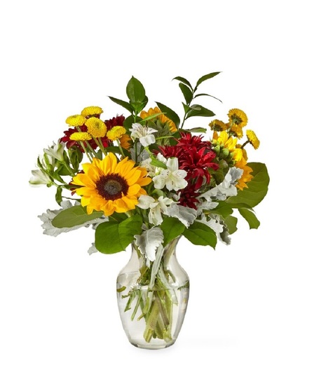 sunflowers and chrysanthemums in classic prairie style