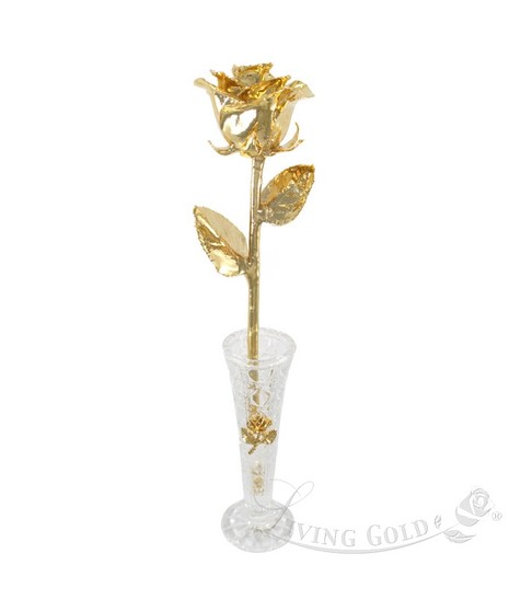 Gold Rose with Crystal Vase