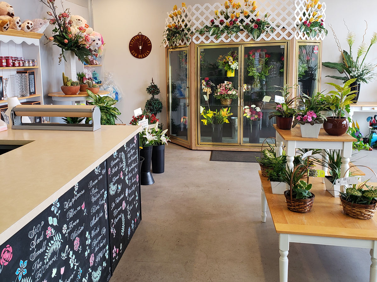 A close look at the lovely bouquets, chilling in our walk-up cooler